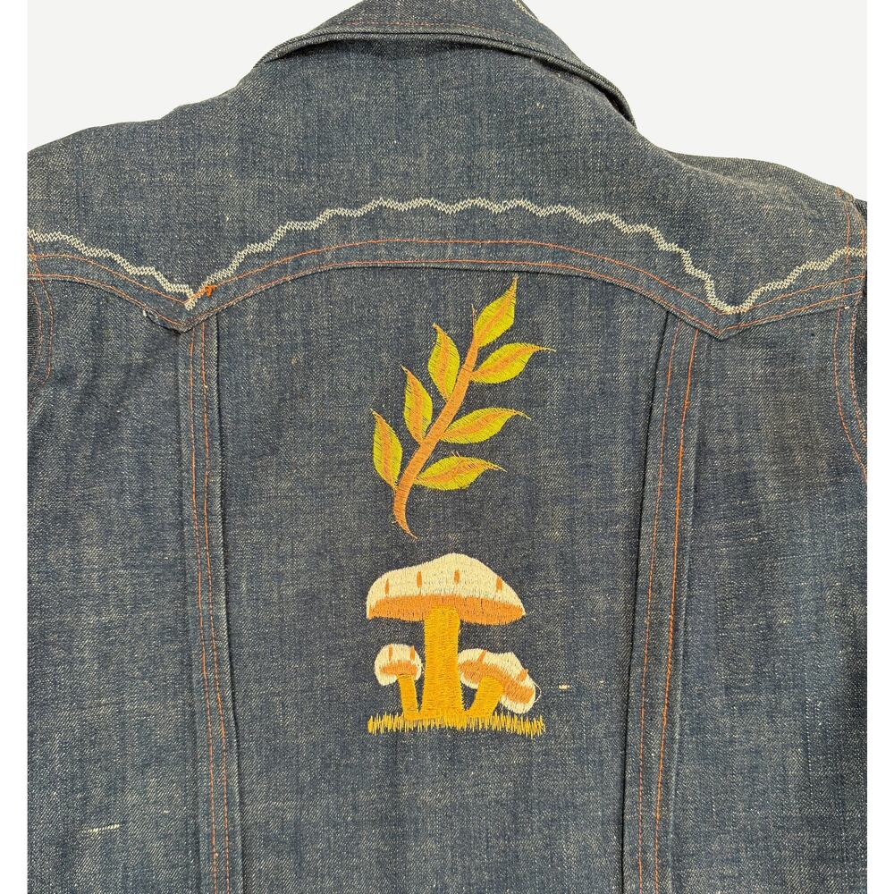 NOS 70s Embroidered Denim Jacket Mushrooms & Flowers Sz 40 Hippie Boho - Picture 8 of 9